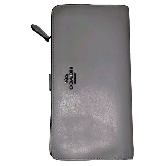 Coach Handbags - Coach Smooth Leather Skinny Bifold Zip Around Wallet Light Blue Checkbook Holder